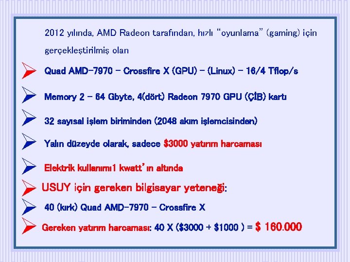 2012 yılında, AMD Radeon tarafından, hızlı “oyunlama” (gaming) için gerçekleştirilmiş olan Quad AMD-7970 –