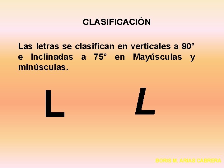 CLASIFICACIÓN Las letras se clasifican en verticales a 90° e Inclinadas a 75° en