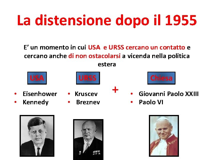 La distensione dopo il 1955 E’ un momento in cui USA e URSS cercano