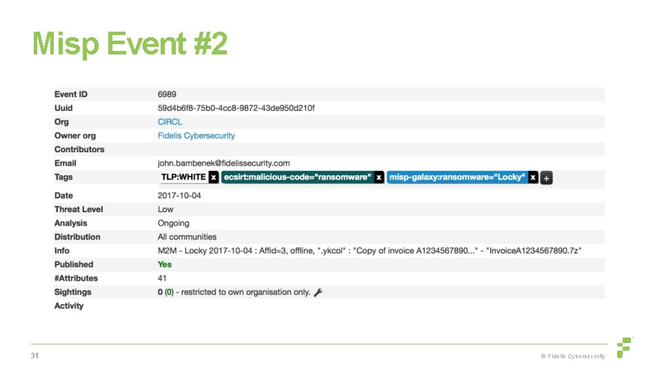 Misp Event #2 31 © Fidelis Cybersecurity 