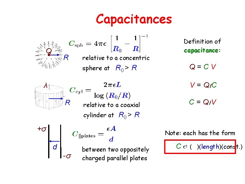 Capacitances Q R relative to a concentric sphere at R 0 > R Definition