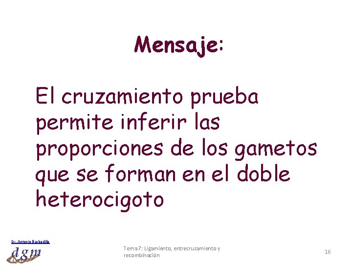 Mensaje: El cruzamiento prueba permite inferir las proporciones de los gametos que se forman