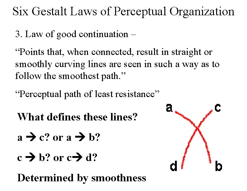 Six Gestalt Laws of Perceptual Organization 3. Law of good continuation – “Points that,