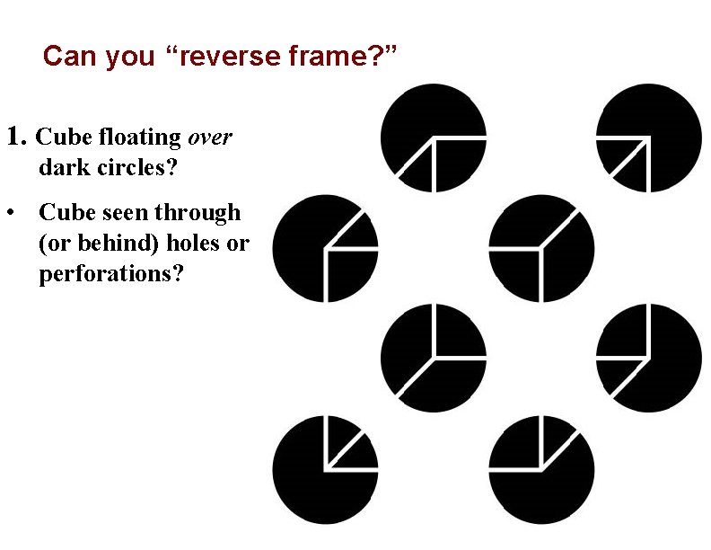 Can you “reverse frame? ” 1. Cube floating over dark circles? • Cube seen