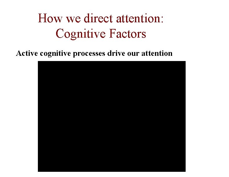 How we direct attention: Cognitive Factors Active cognitive processes drive our attention 
