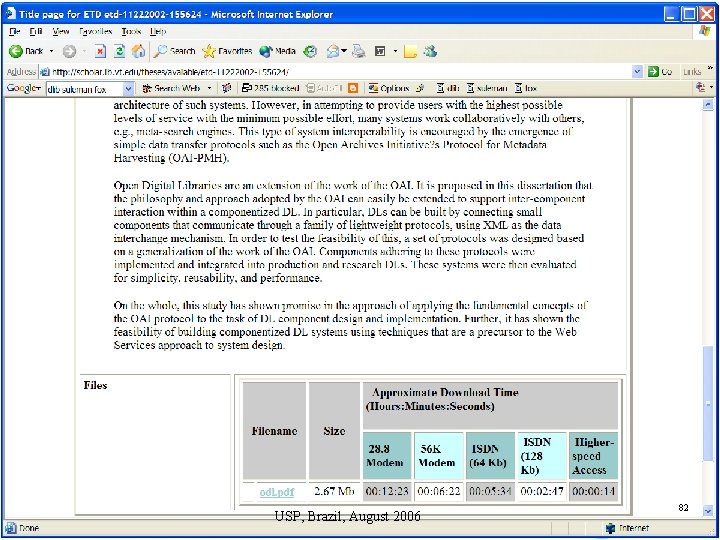 USP, Brazil, August 2006 82 