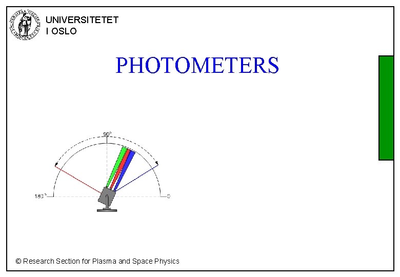 UNIVERSITETET I OSLO PHOTOMETERS © Research Section for Plasma and Space Physics 