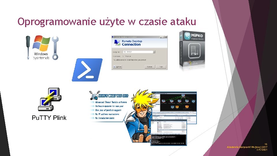 Oprogramowanie użyte w czasie ataku 16 Akademia Marynarki Wojnnej 2017 3/5/2021 