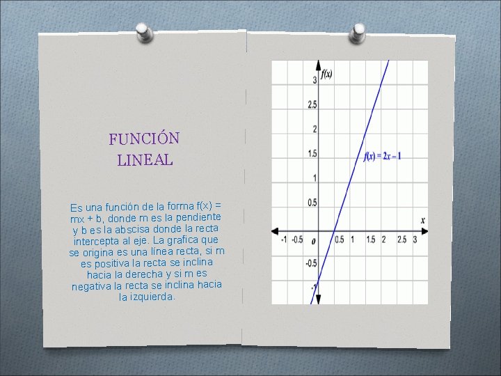  FUNCIÓN LINEAL Es una función de la forma f(x) = mx + b,