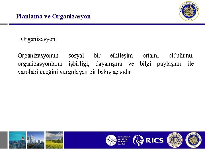 Planlama ve Organizasyon, Organizasyonun sosyal bir etkileşim ortamı olduğunu, organizasyonların işbirliği, dayanışma ve bilgi