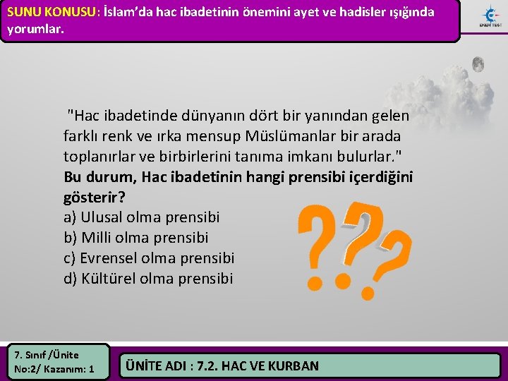 SUNU KONUSU: İslam’da hac ibadetinin önemini ayet ve hadisler ışığında yorumlar. "Hac ibadetinde dünyanın