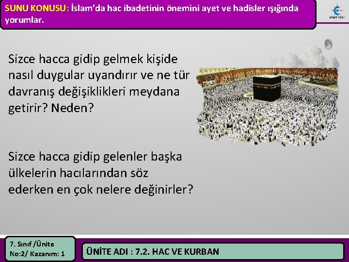 SUNU KONUSU: İslam’da hac ibadetinin önemini ayet ve hadisler ışığında yorumlar. Sizce hacca gidip