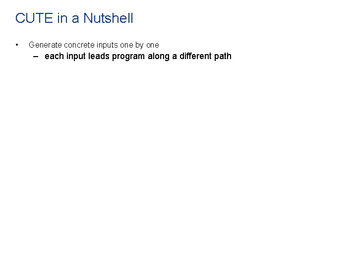 CUTE in a Nutshell • Generate concrete inputs one by one – each input