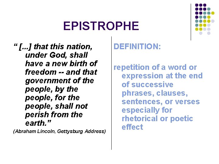 EPISTROPHE “ [. . . ] that this nation, under God, shall have a