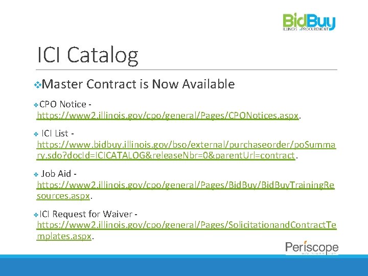 ICI Catalog v. Master Contract is Now Available v. CPO Notice - https: //www