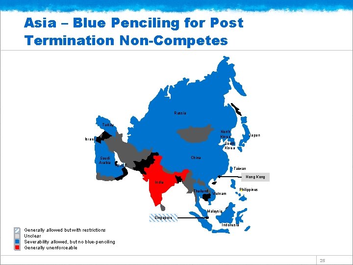 Asia – Blue Penciling for Post Termination Non-Competes Russia Turkey North Korea Israel Japan