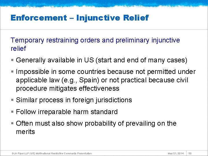 Enforcement – Injunctive Relief Temporary restraining orders and preliminary injunctive relief § Generally available