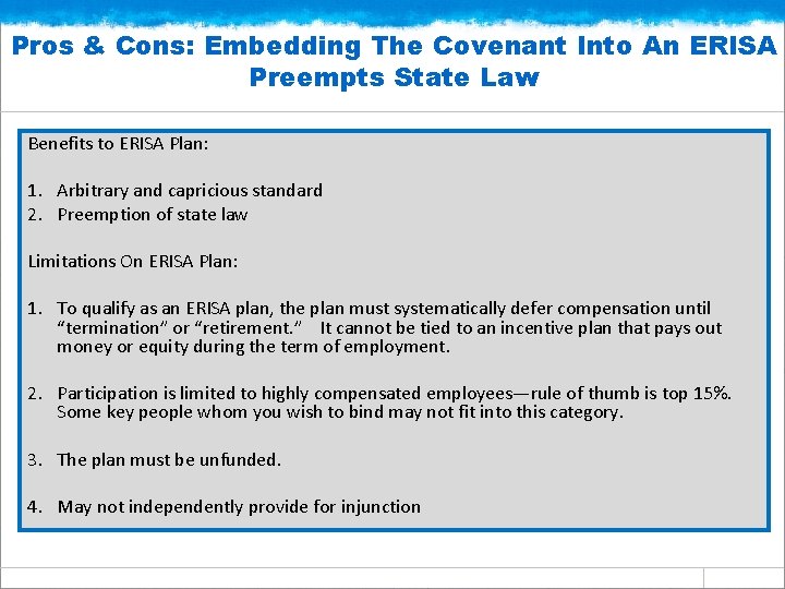 Pros & Cons: Embedding The Covenant Into An ERISA Preempts State Law Benefits to