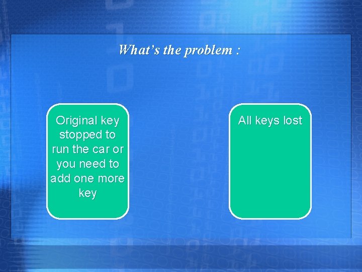 What’s the problem : Original key stopped to run the car or you need What’s the problem : Original key stopped to run the car or you need