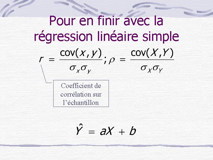 Pour en finir avec la régression linéaire simple Coefficient de corrélation sur l’échantillon 