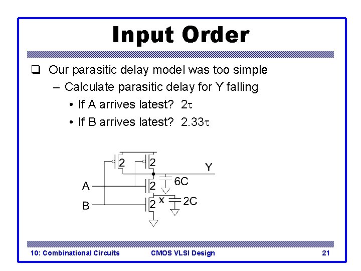 Input Order q Our parasitic delay model was too simple – Calculate parasitic delay