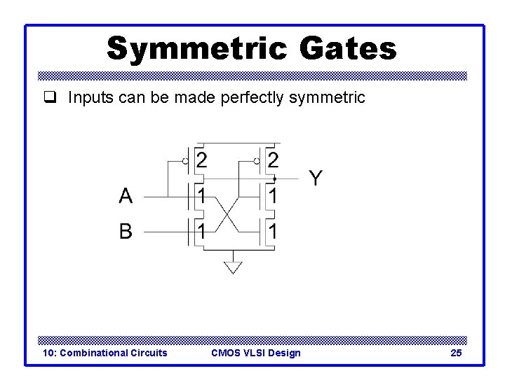 Symmetric Gates q Inputs can be made perfectly symmetric 10: Combinational Circuits CMOS VLSI