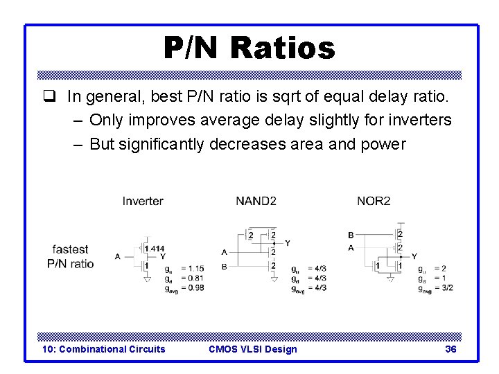 P/N Ratios q In general, best P/N ratio is sqrt of equal delay ratio.