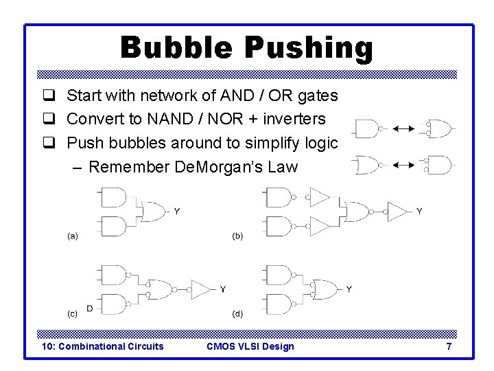 Bubble Pushing q Start with network of AND / OR gates q Convert to