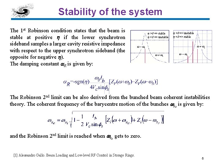 Stability of the system The 1 st Robinson condition states that the beam is