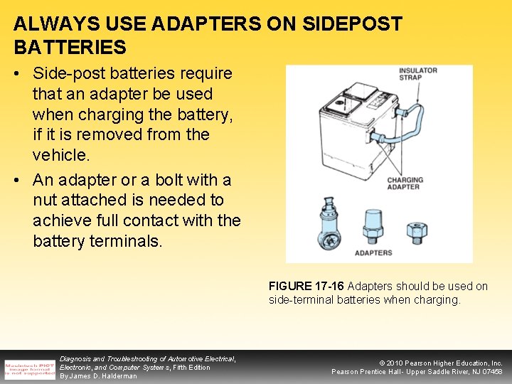 ALWAYS USE ADAPTERS ON SIDEPOST BATTERIES • Side-post batteries require that an adapter be