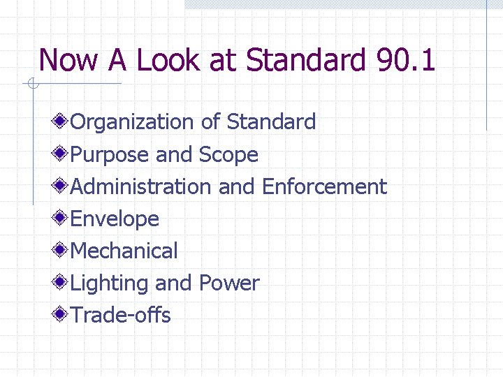 Now A Look at Standard 90. 1 Organization of Standard Purpose and Scope Administration
