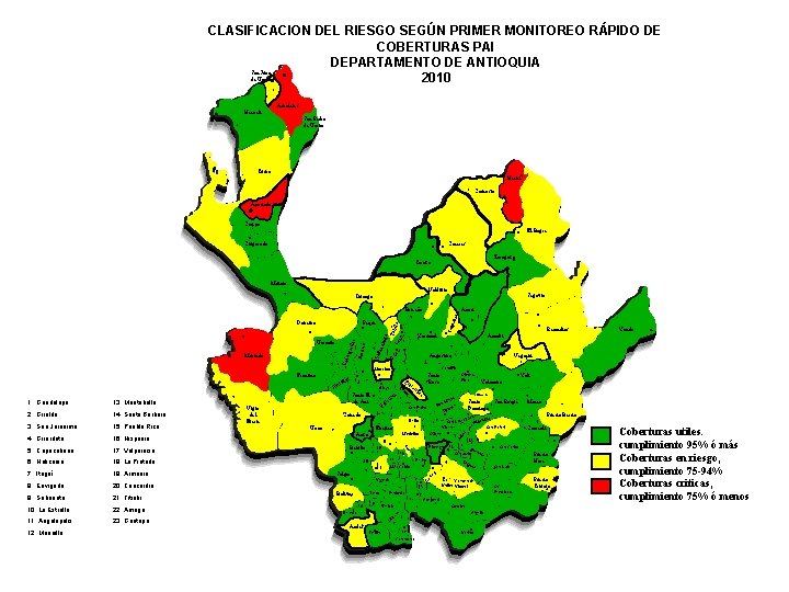 CLASIFICACION DEL RIESGO SEGÚN PRIMER MONITOREO RÁPIDO DE COBERTURAS PAI DEPARTAMENTO DE ANTIOQUIA San