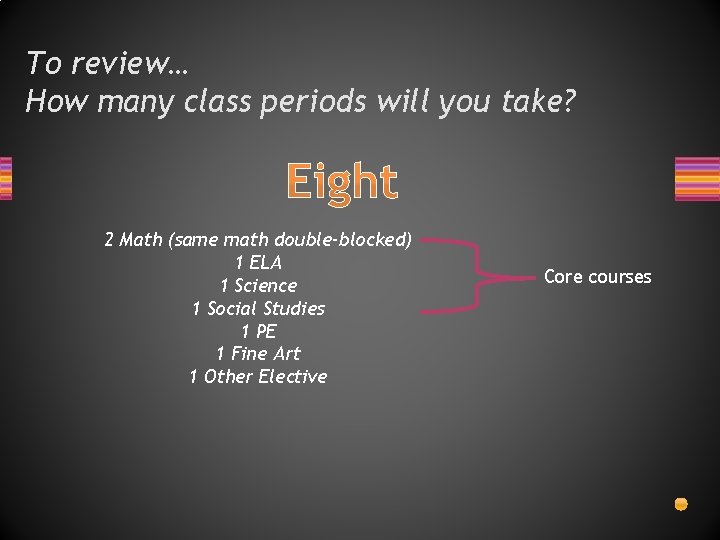To review… How many class periods will you take? Eight 2 Math (same math