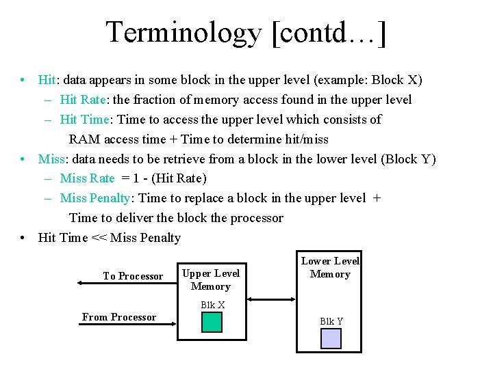 Terminology [contd…] • Hit: data appears in some block in the upper level (example: