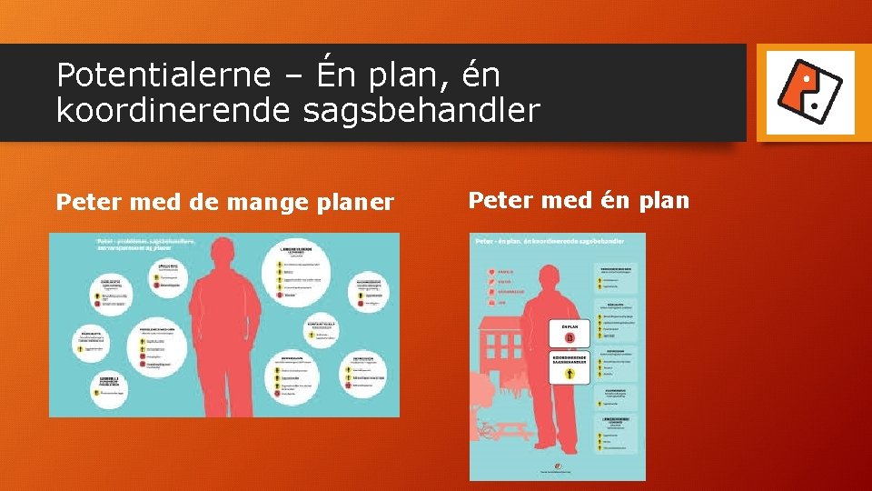 Potentialerne – Én plan, én koordinerende sagsbehandler Peter med de mange planer Peter med