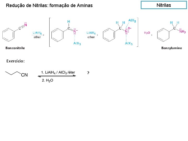 Redução de Nitrilas: formação de Aminas Exercício: ? Nitrilas 