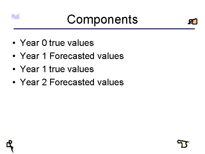 Components • • Year 0 true values Year 1 Forecasted values Year 1 true