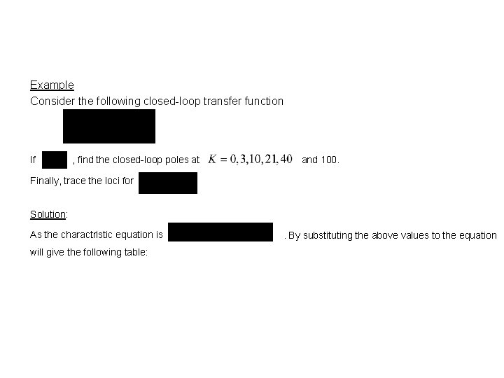 Example Consider the following closed-loop transfer function If , find the closed-loop poles at