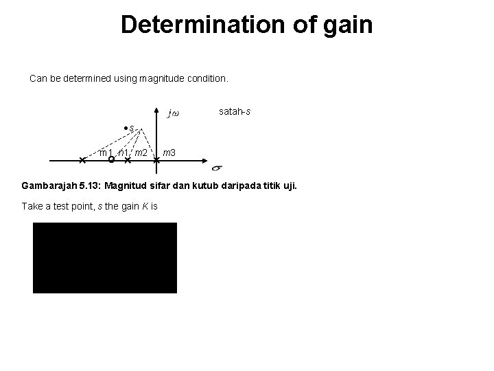 Determination of gain Can be determined using magnitude condition. satah-s s m 1 n