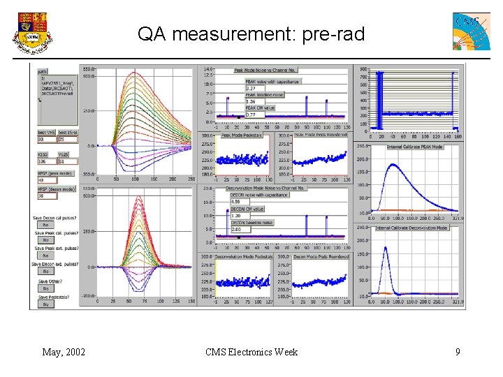 QA measurement: pre-rad May, 2002 CMS Electronics Week 9 