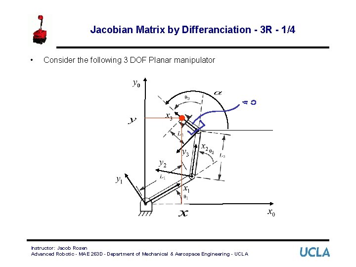 Jacobian Matrix by Differanciation - 3 R - 1/4 • Consider the following 3