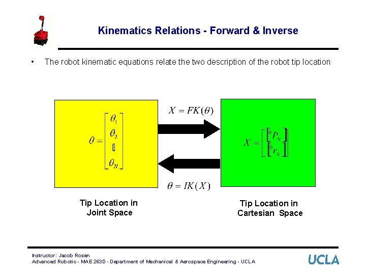 Kinematics Relations - Forward & Inverse • The robot kinematic equations relate the two