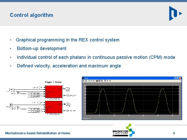 Control algorithm • Graphical programming in the REX control system • Bottom-up development •