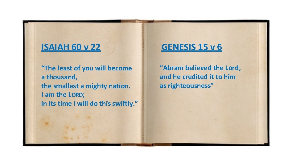 ISAIAH 60 v 22 GENESIS 15 v 6 “The least of you will become