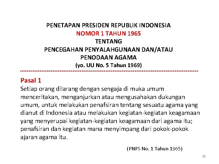 PENETAPAN PRESIDEN REPUBLIK INDONESIA NOMOR 1 TAHUN 1965 TENTANG PENCEGAHAN PENYALAHGUNAAN DAN/ATAU PENODAAN AGAMA