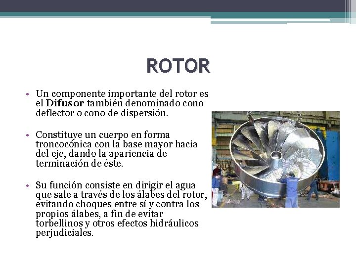 ROTOR • Un componente importante del rotor es el Difusor también denominado cono deflector