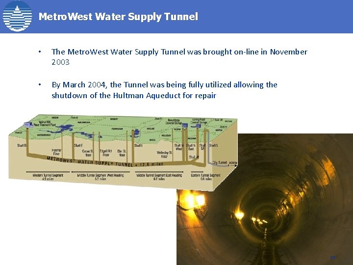 Metro. West Water Supply Tunnel • The Metro. West Water Supply Tunnel was brought