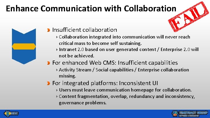 Enhance Communication with Collaboration Insufficient collaboration Collaboration integrated into communication will never reach critical