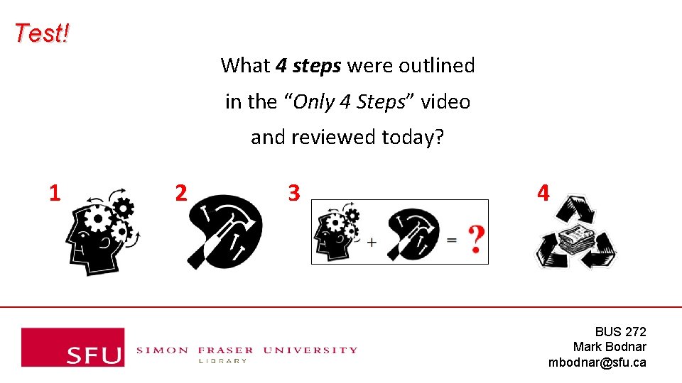 Test! What 4 steps were outlined in the “Only 4 Steps” video and reviewed