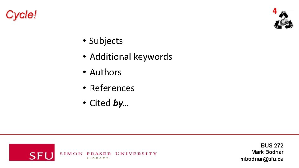 4 Cycle! • Subjects • Additional keywords • Authors • References • Cited by…